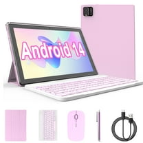 Android 14 Tablet, 10.1 inch 8GB RAM 64GB ROM Tablet, 2 in 1 Tablets with Keyboard Case Mouse Stylus, 1.8GHz Quad-core Processor, 1280*800 HD Touch Screen, 8MP Camera, 2.4G/5G Wi-Fi 6, BT Tableta PC