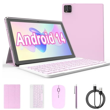 Android 14 Tablet, 10.1 inch 8GB RAM+64GB ROM Tablet, 2 in 1 Tablets with Keyboard Case Mouse Stylus, 1.8GHz Quad-core Processor, 1280*800 HD Touch Screen, 8MP Camera, 2.4G/5G Wi-Fi 6, BT Tableta PC