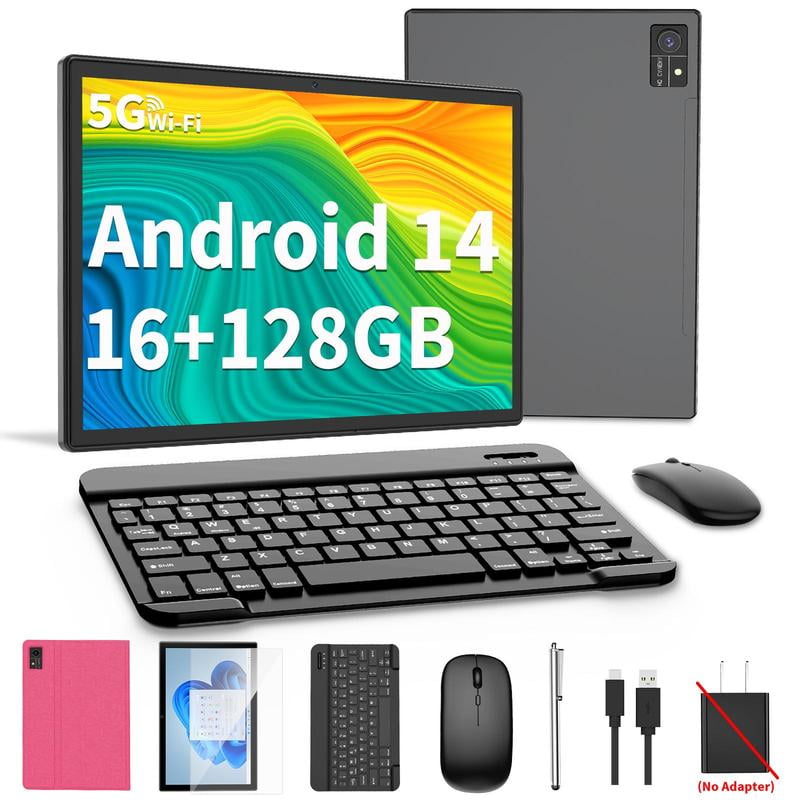 Android 14 Tablet 10.1 inch with 16(8+8)GB+128GB, Face Unlock, Set with ...