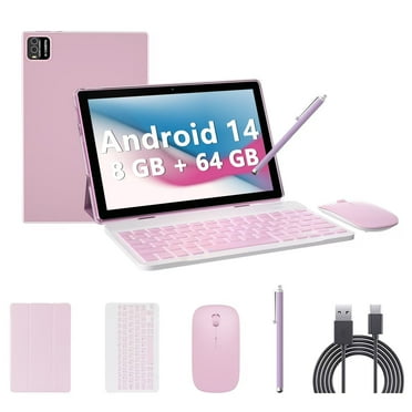 Android 14 Tablet, 10 inch 8GB RAM+64GB ROM+1TB Expend Tableta, 1.8Ghz Quad-core Processor, 2 in 1 Tablets with Keyboard/ Case/ Mouse/ Stylus, 8MP Camera, 1280x800 IPS HD Touch Screen, 5G WiFi 6 Tab