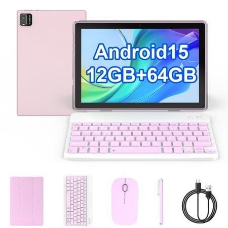 Android 14 Tablet, 10 inch 8GB RAM+64GB ROM+1TB Expend Tableta, 1.8Ghz Quad-core Processor, 2 in 1 Tablets with Keyboard/ Case/ Mouse/ Stylus, 8MP Camera, 1280x800 IPS HD Touch Screen, 5G WiFi 6 Tab