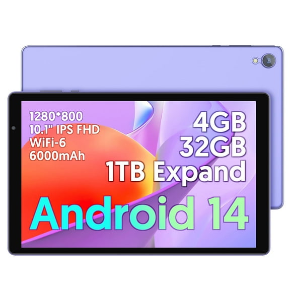 Android 14 Tablet 10 inch Tablets, 4GB+32GB+1TB Expandable, Quad-core, WiFi, Dual Camera