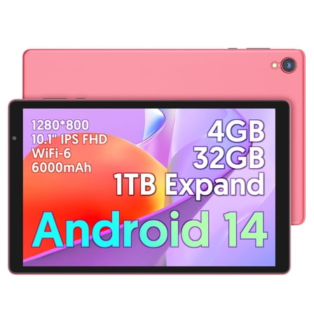 Android 14 Tablet 10 inch Tablets, 4GB 32GB 1TB Expandable, Quad-core, WiFi, Dual Camera