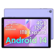 FITIFUN Android 14 Tablet 10 inch Tablets, 4GB RAM 32GB ROM 1TB Expand, Quad-core, HD Display, WiFi, Dual Camera,Purple