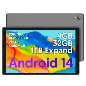 FITIFUN Android 14 Tablet 10 inch Tablets, 4GB RAM 32GB ROM 1TB Expand, Quad-core, HD Display, WiFi, Dual Camera,Gray