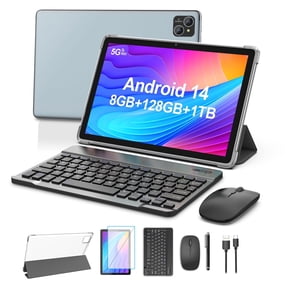 Android 14 Tablet 10 inch Tablets with Keyboard, 8GB RAM 128GB ROM 1TB Expand,Qcta-Core,8000mAh Battery,5G Wi-fi 6, 2MP+8MP Dual Camera,Bluetooth5.0,Gray