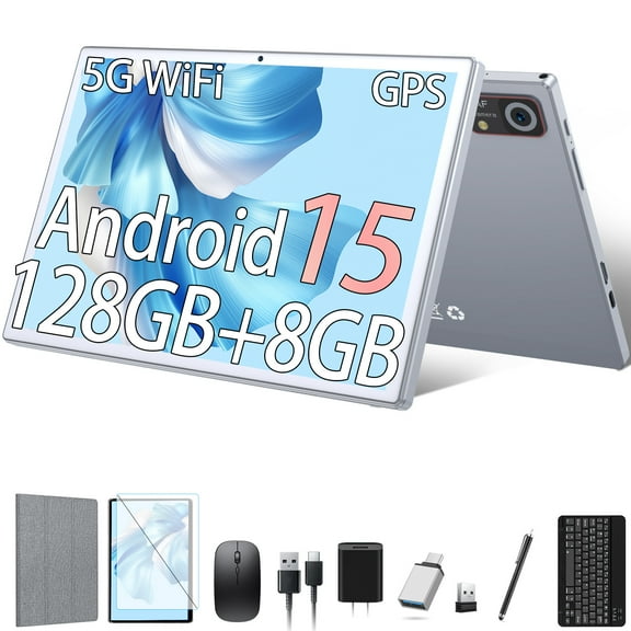 Android 15 Tablet,10Inch Android Tablet with 128GB 8GB 1TB Expand,5G WiFi,Octa-Core,Unisoc T606 CPU,7000mAh,Bluetooth,GPS,13MP 8MP Dual Camera,Face Unclock,HD Display,Touchscreen,Tablet with Keyboard
