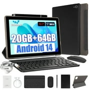 Android 14 Tablet 10inch with Keyboard set,20GB RAM+ 64GB ROM/1TB Expandable,Octa-Core 2.4 GHz,5MP + 8MP, 5000mAh, Black