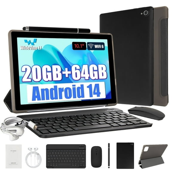 Android 14 Tablet 10inch with Keyboard set,20GB RAM+ 64GB ROM/1TB Expandable,Octa-Core 2.4 GHz,5MP + 8MP, 5000mAh, Black