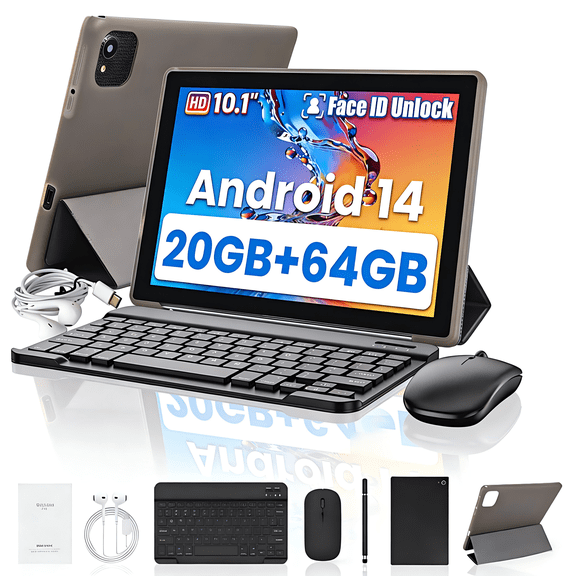 Android 14 Tablet 10inch with Keyboard set,20GB RAM  64GB ROM/1TB Expandable,Octa-Core 2.4 GHz,5MP   8MP, 5000mAh, Black