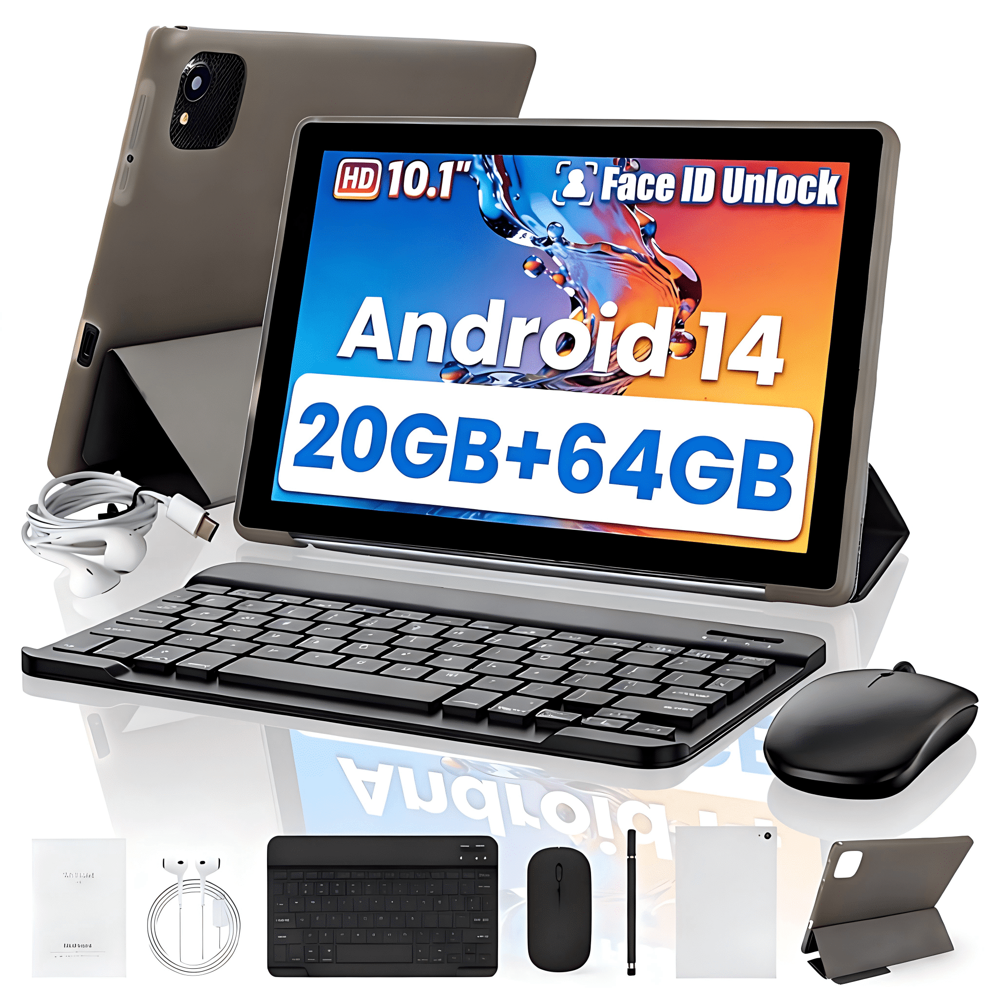 AEEZO 10.1 Inch Tablet Set with Keyboard Set,20GB RAM+ 64GB ROM/1TB Expandable,Octa-Core 2.4 GHz,5MP + 8MP, 5000mAh, White