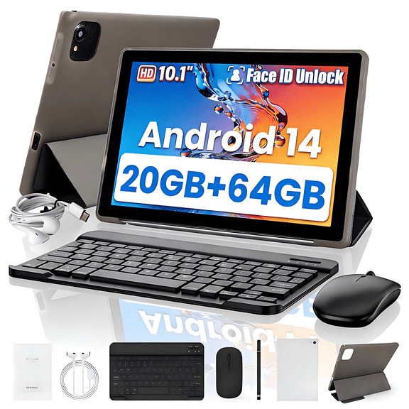 AEEZO 10.1 Inch Tablet Set with Keyboard Set,20GB RAM+ 64GB ROM/1TB Expandable,Octa-Core 2.4 GHz,5MP + 8MP, 5000mAh, White