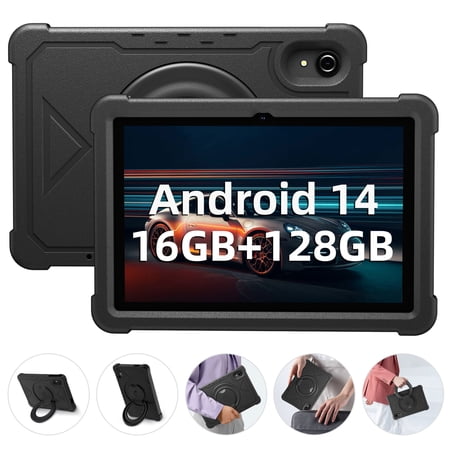 Android 14 Tablet, 10 inch 16GB RAM + 128GB ROM 1TB Expand, Octa-Core Tablet with GPS, 6000mAh, 1280x800 FHD Display, 2MP+8MP Dual Camera, WiFi, Bluetooth, GPS