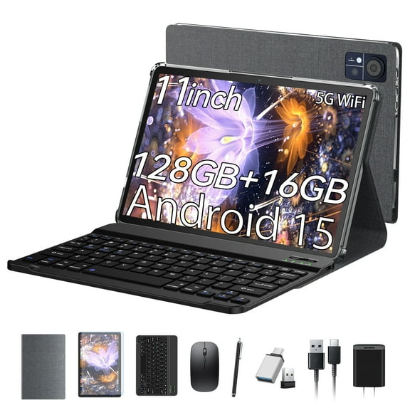 Android 14 Tablet,11 inch Tablet with Keyboard,16+128GB ROM 1TB Expand, Octa-Core Processor, 1280x800 IPS HD Touch Screen, GPS, WiFi, 8MP+13MP Dual Camera, Bluetooth