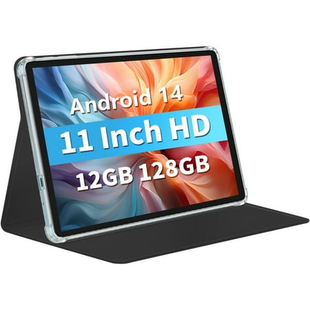 Android 14 Tablet, 11 inch Tablets Octa-Core, 12GB RAM 128GB ROM 1 TB Expansion, 8000mAh Battery, Fast Charging, GMS Certified, FM, GPS, WiFi, BT 5.0,Dual Camera Tablet PC with Case
