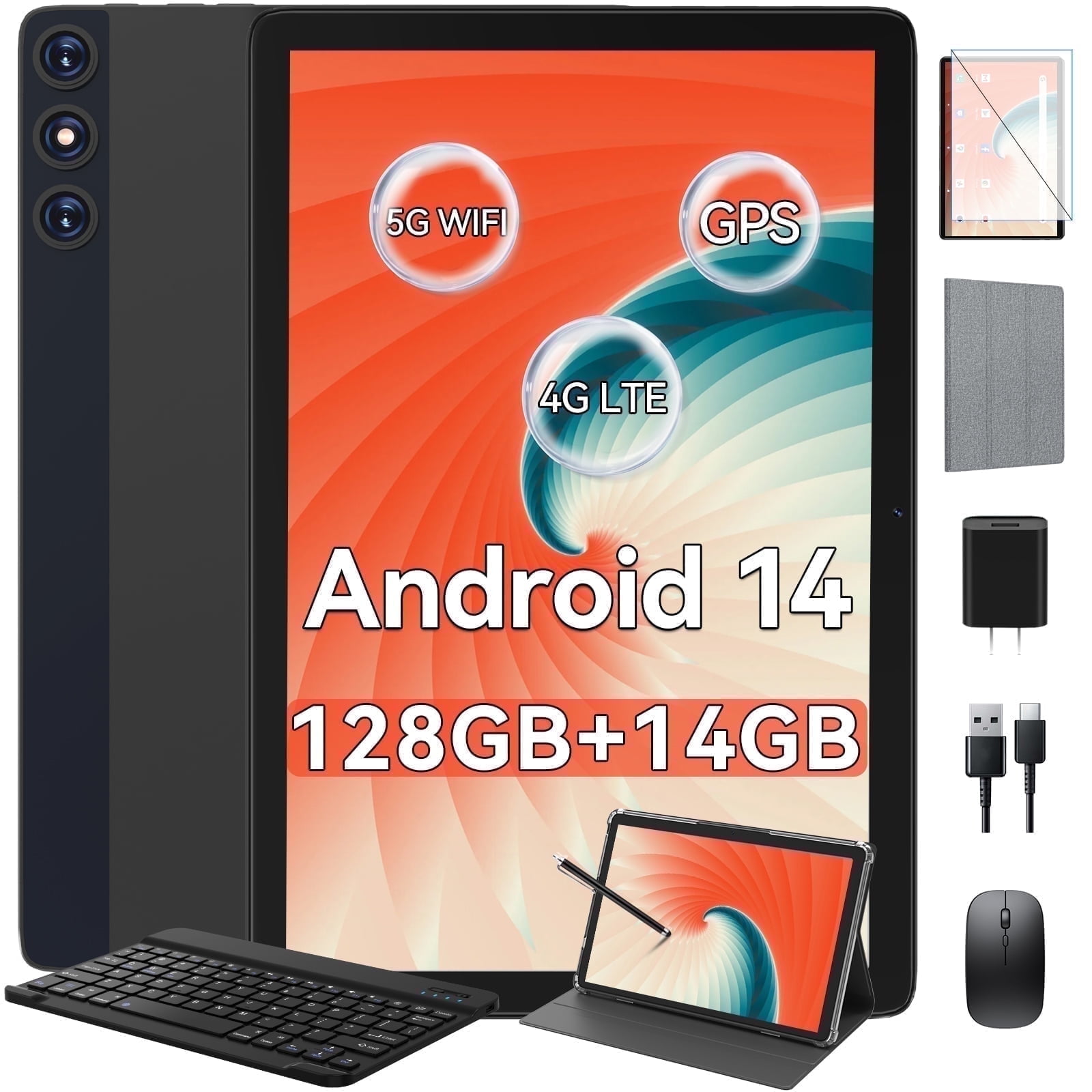 Android 14 Tablet,128GB+14(8+6 Expand)GB,10inch 4G Phone Tablet,5G 