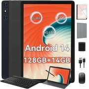 Android 15 Tablet,128GB+14(8+6 Expand)GB,10inch 4G Phone Tablet,5G WIFI+Cellular,Octa-Core,Dual Sim Card Slot,13MP Camera,GPS,1TB Expand,1920*1200 FHD IPS,8000mAh,Face Unlock,Tablet with Keyboard
