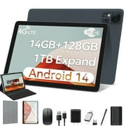 Android 14 Tablet 14GB RAM 128GB ROM, 10.1 inch 5G Wifi 4G Cellular Tablet with Keyboard, 8 Core, 8000mAh, 1TB Expand, Google GPS, 13MP+8MP Dual Camera