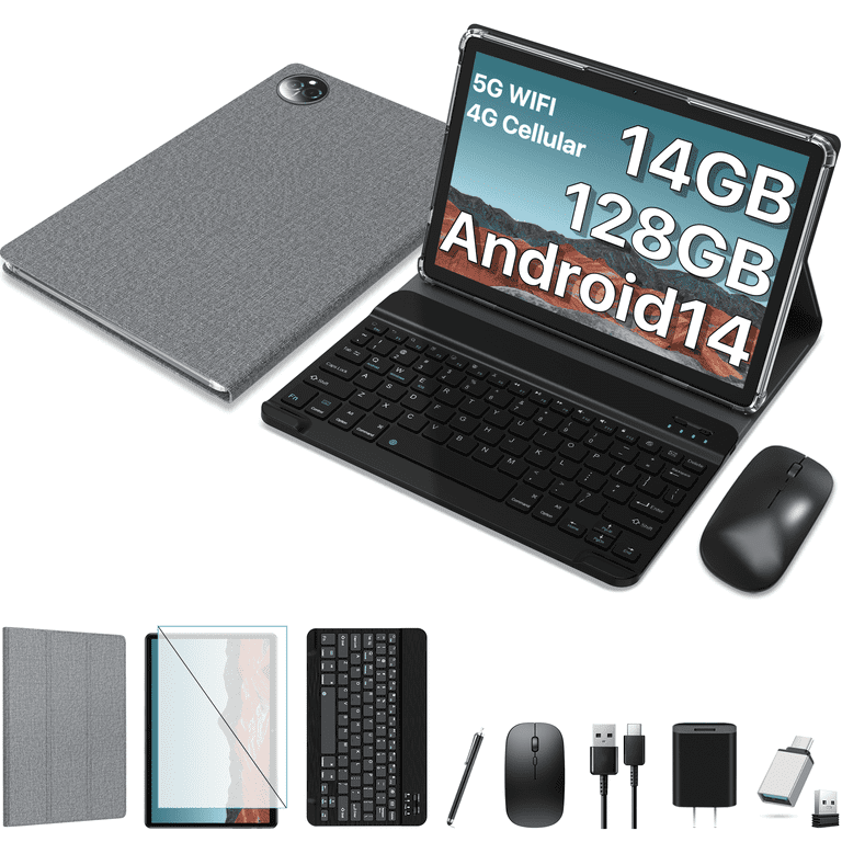 Android 14 Tablet, 2 in 1 Tablet with Keyboard, 14GB RAM