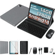 Android 14 Tablet, 2 in 1 Tablet with Keyboard, 14GB RAM 128GB ROM, 1TB Expand, 4G LTE and 5G Wifi, 13MP+8MP, Unisoc Octa-Core Processor