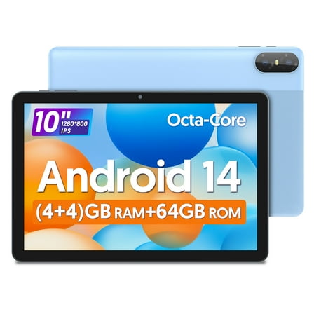 Android 14 Tablet 2024, 8GB(4+4) RAM, 64GB ROM, 1TB Expand, Octa -Core Processor up to 1.6 GHz, Dual Camera, WiFi, BT, 6000mAh with Fast Charge, 1280x800 HD Touch Screen