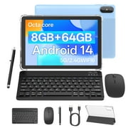 Android 14 Tablet with Keyboard 10 Inch 2 in 1 Tablets,Octa Core 2.4GHz CPU Tablet PC,8GB RAM 64GB ROM 1TB Expand,5G WiFi 6 BT 5.0,6000mah Battery Tablet with Keyboard Case Mouse - Blue