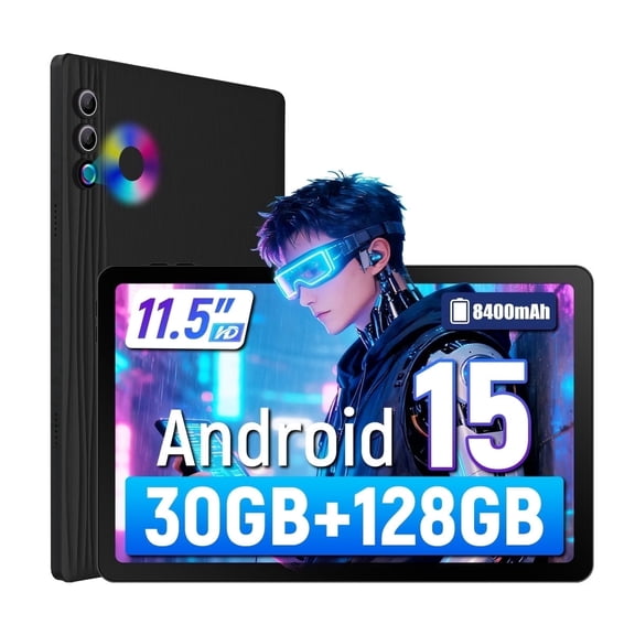 AEEZO 11.5 Inch Tablet with 30GB RAM 128GM, 8400mAh Battery, Dual Camera, 2K FHD Display, 6G WiFi, Black
