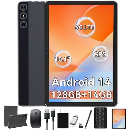 Android 14 Tablet,4G Cellular Tablets,128GB+14GB RAM,Dual Sim Card Slot,Octa-Core 5G WiFi,Gps,Dual Camera,Incell Screen,10inch Tablet with Keyboard