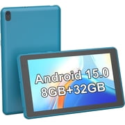 Android 15 Tablet, 7 inch Tablets 8GB RAM+32GB ROM Computer Tablet for Kids, 1.6Ghz Quad-core Processor Tablet, 1024*600 IPS HD Touch Screen, 5MP Camera, 2.4G Wifi Tab, Bluetooth, GPS, FM Tablet PC