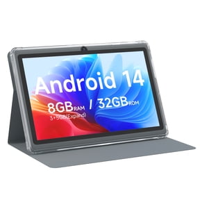 Android 14 Tablet 7 inch Tablets with Case, 8GB RAM 32GB ROM 1TB Expand, Quad-Core Processor Tablet PC, 1024 x 600 IPS Screen, Dual Camera, 3000mAh Battery, Bluetooth, WiFi, GMS, Widevine L1, Gray