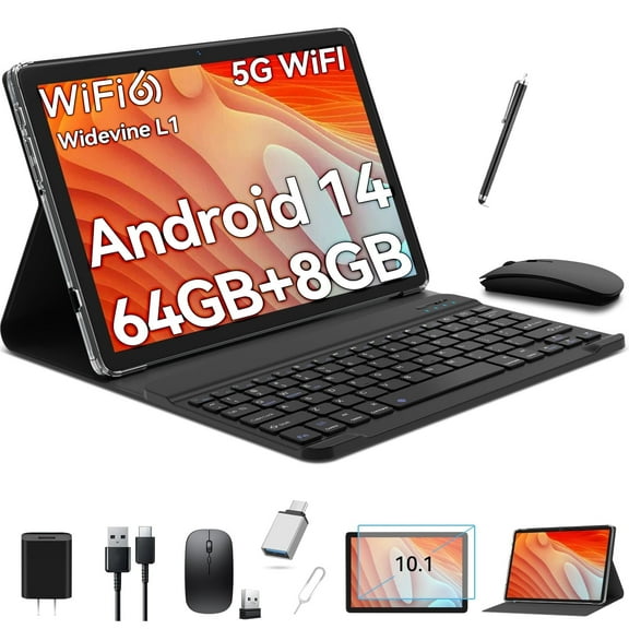 Android 14 Tablet,WiFi 6 Tablets,64GB ROM 8GB RAM,Octa-Core,5G WiFi,Widevine L1,FHD Display,Dual Camera,1TB Expand,7000mAh,Bluetooh 5.0,Split Screen,Face Unlocked,10inch Android Tablet with Keyboard