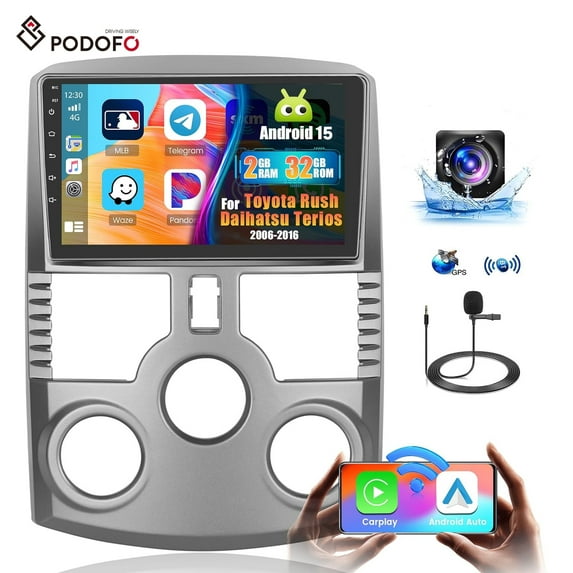 Android 15.0 Car Stereo 9" Touch Screen for Toyota Rush Daihatsu Terios 2006-2016 with Wireless Carplay Android Auto, Radio Dash Kit GPS Navigation WiFi Bluetooth SWC Mirror Link, Mic Backup Camera