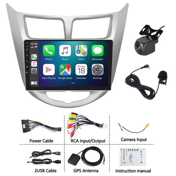 Android 15 2GB+64GB Car Stereo 9" for Hyundai Accent 2012-2017 2012-2017 AM/RDS, CarPlay, Android Auto, GPS Navigation, Bluetooth, WiFi, Backup Camera