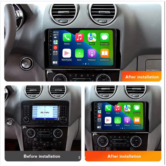 Android 15 9" Touchscreen Car Stereo for Mercedes-Benz ML-Class W164 2005-2009 High Configuration, 2GB+32GB, GPS Navigation, Wireless CarPlay Android Auto, SWC, Bluetooth,Backup Camera & Microphone