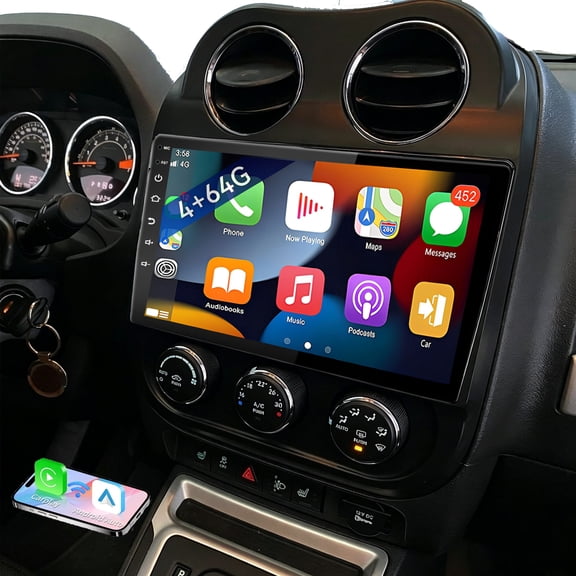 Android 15 Car Radio for Jeep Compass 2012 10.1" Touchscreen with Wireless Carplay Android Auto Support Mirror Link WiFi GPS Navi BT FM SWC 4+64G