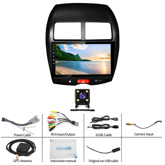 Android 15 Car Stereo 2GB+32G 10in Bluetooth WiFi for Mitsubishi ASX 2010-2017 Wireless CarPlay Android Auto GPS FM/RDS SWC Split Screen 4Led Cam