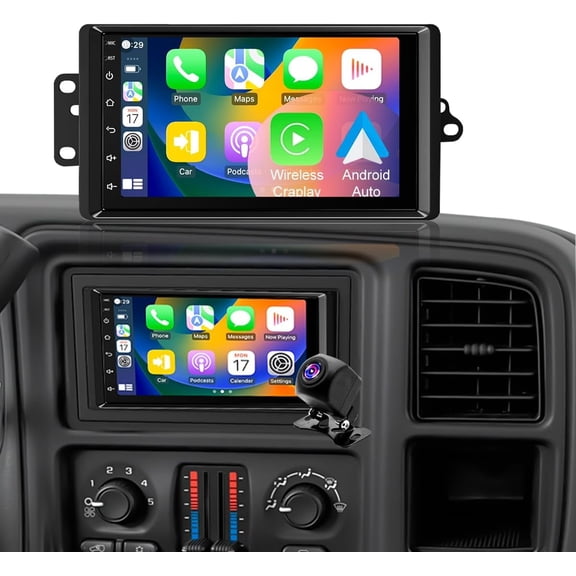 Android 15 Car Stereo for Chevrolet Silverado Tahoe 2003-2006 Fit for Wireless Carplay Android Auto GPS Navigation 4+64G with 7in Touchscreen Bluetooth Wifi FM/RDS SWC Mirror Link Split Screen