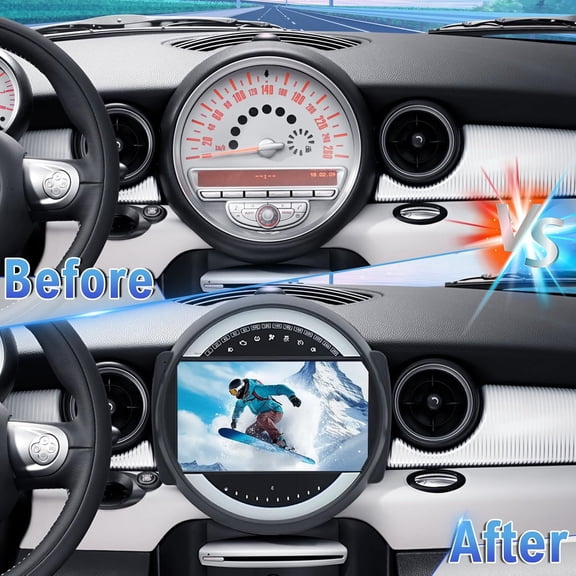 Android 15 Car Stereo GPS Navigation 4+64G for Mini Cooper R56 2007-2014 Fit for Carplay Android Auto 9in Car Radio with Bluetooth WiFi FM/RDS SWC Split Screen + AHD Backup Camera