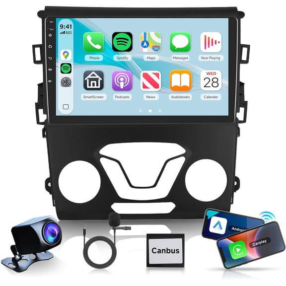 Android 15 Car Stereo Radio for Ford Fusion 2013-2020 for Ford Mondeo, 2G+64G Wireless Carplay Android Auto GPS Navigation WiFi 9 Inch Touch Screen Bluetooth FM/RDS +Backup Camera