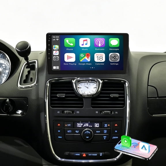 Android 15 Car Stereo for Chrysler Town & Country 2008-2016 Upgrade 10" Touch Screen with CarPlay & Android Auto GPS Navi BT WiFi SWC FM 2+32G
