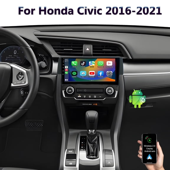 Android 15 Car Stereo for Honda Civic 2016-2021 2+64GB with Carplay and Android Auto 9 inch HD Touchscreen GPS Navi FM BT SWC Mirror Link Head Unit