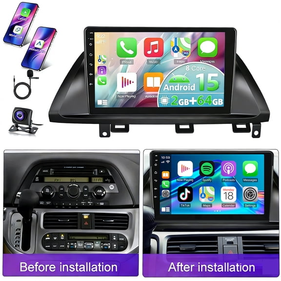 Android 15 Car Stereo for Honda Odyssey 2005-2010 10 inch Touch Screen with Carplay and Android Auto Bluetooth GPS WiFi FM Mirror Link SWC 2+64G