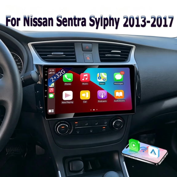 Android 15 Car Stereo for Nissan Sentra Sylphy 2013-18 with Wireless CarPlay and Android Auto 10" GPS Navigation Bluetooth WiFi Mirror Link SWC 2+32G