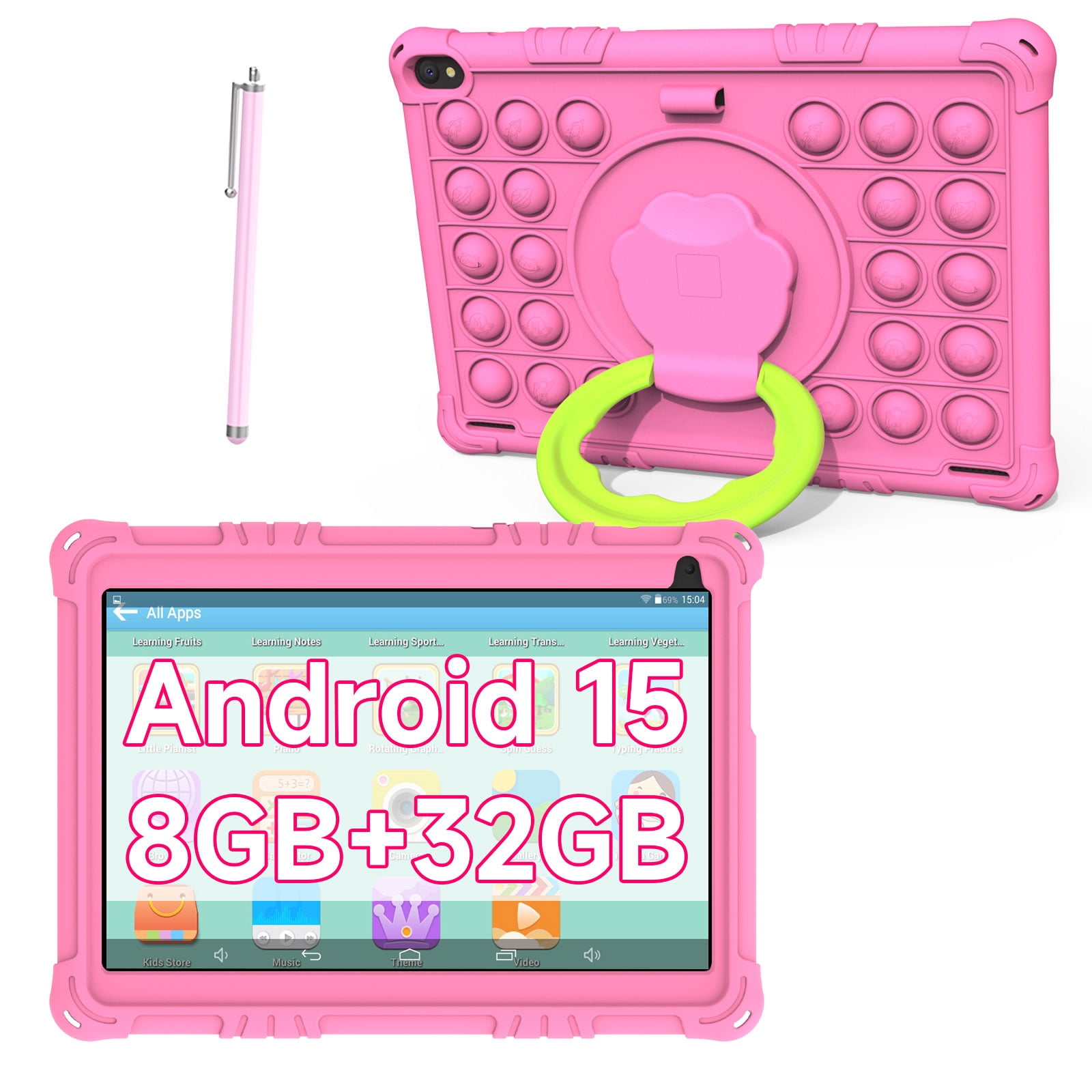 Android 15 Kids Tablet, 10 inch Tablet for Kids, 8GB RAM 32GB ROM 1TB Expand, Toddler Tablet with Parental Control, IPS Screen, Dual Camera, Educational, Games, Shockproof Case for Girls, Pink