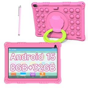 Android 15 Kids Tablet, 10 inch Tablet for Kids, 8GB RAM 32GB ROM 1TB Expand, Toddler Tablet with Parental Control, IPS Screen, Dual Camera, Educational, Games, Shockproof Case for Girls, Pink