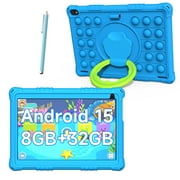 Android 15 Kids Tablet, 10 inch Tablet for Kids, 8GB RAM 32GB ROM 1TB Expand, Toddler Tablet with Parental Control, IPS Screen, Dual Camera, Educational, Games, Shockproof Case for Boys, Blue