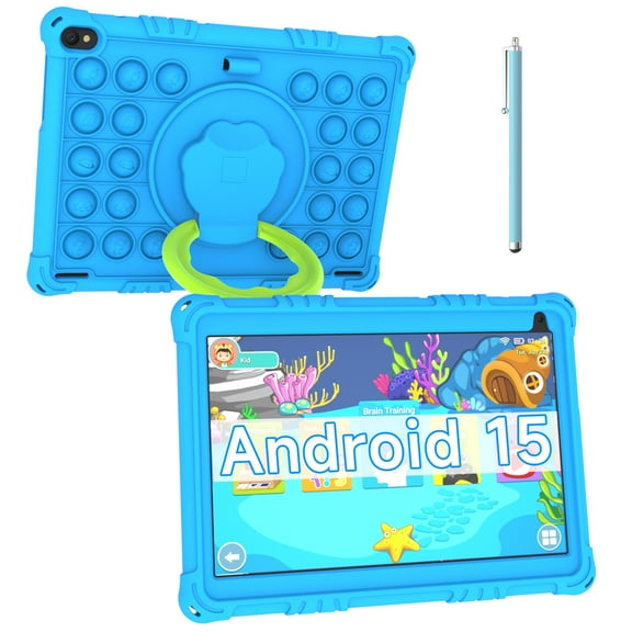 Android 15 Kids Tablet 10 inch Tablet for Kids, Toddler Tablets with Shockproof Case, 6GB RAM 32GB ROM 1TB Expand, Parental Controls, Kids Space, Child Learning, WiFi, 6000mAh, Dual Camera, Blue