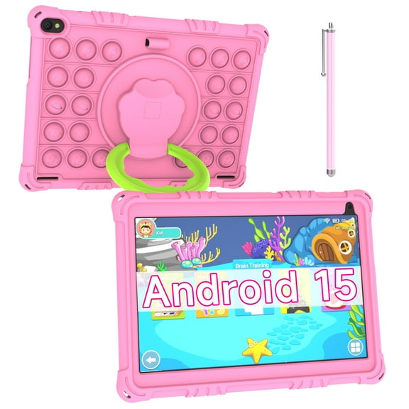 Android 15 Kids Tablet 10 inch Tablet for Kids, Toddler Tablets with Shockproof Case, 6GB RAM 32GB ROM 1TB Expand, Parental Controls, Kids Space, Child Learning, WiFi, 6000mAh, Dual Camera, Pink