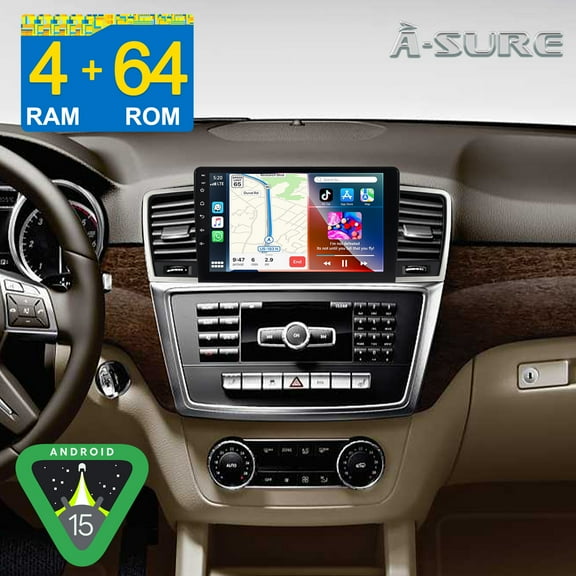 Android 15 Stereo 4+64GB Car Radio for Mercedes-Benz M-Class ML/GLE-Class W166 (2012-2015) with Apple CarPlay/GPS Navi/Wi-Fi/BT 5.4/DSP/Backup Camera