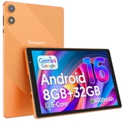 Android 16 Tablet, 10.1 inch, Five-core CPU, RAM 3GB, ROM 32GB (Up to 1TB), 800x1280 IPS, 5G WiFi 6, 2MP+2MP, 6000mAh-Orange